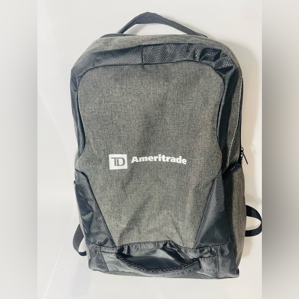 TD Ameritrade Black Backpack Financial Outdoors backpack with usb charging port